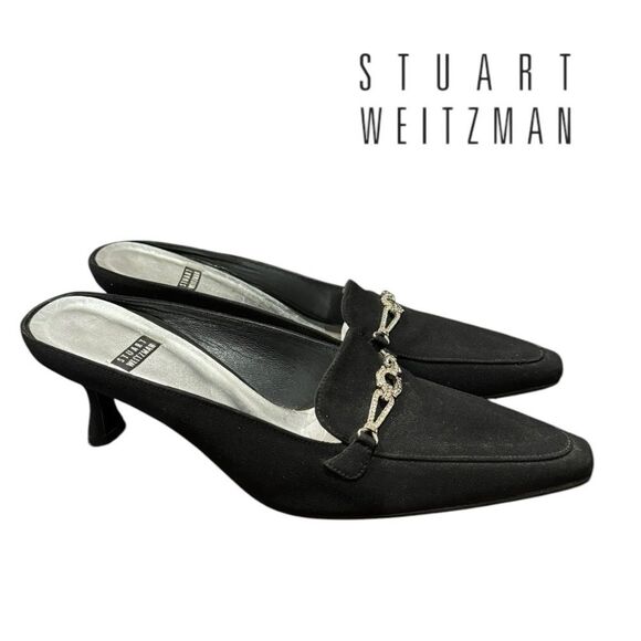 Stuart Weitzman Women's Black Heeled Jeweled Slide Mules 7 - Picture 1 of 6